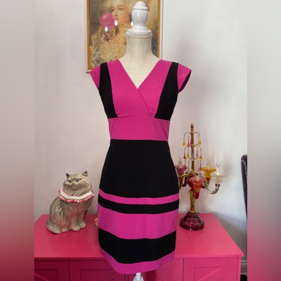 MARC NEW YORK BLACK PINK STRETCH SHEATH DRESS PANELED 4 SMALL - Picture 2 of 8